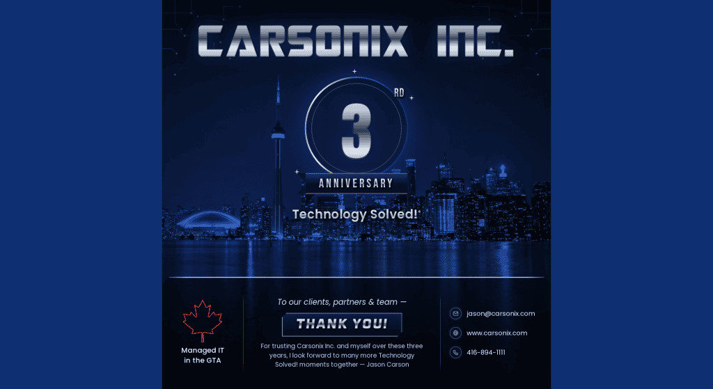 Carsonix Inc. 3 Year Anniversary