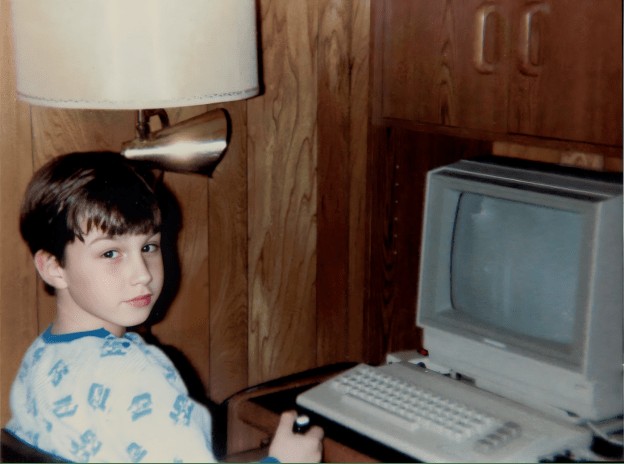 Jason Carson, age 10, with his Commodore 64 on Christmas morning, 1987