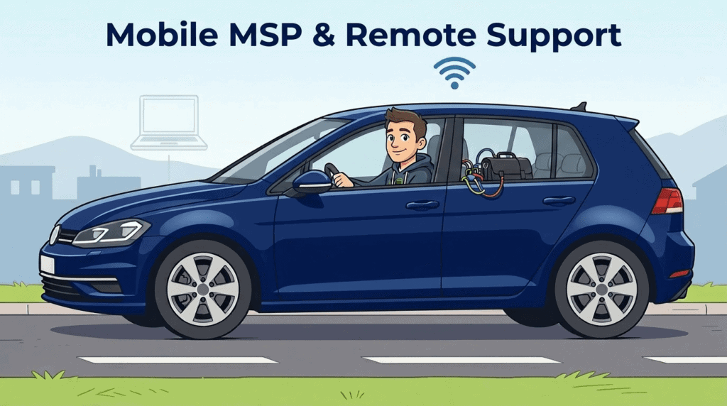 Mobile MSP and remote IT support — Jason Carson, Carsonix Inc., driving to an onsite visit