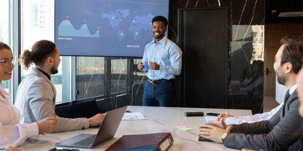 Team presenting technology solutions in a meeting